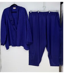 Solange Pajama Set Womens 26-28 Purple Satin Jacquard Loungewear Plus Size